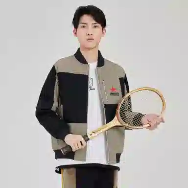 鸿星尔克 拼接棉服 男款 鹿皮棕