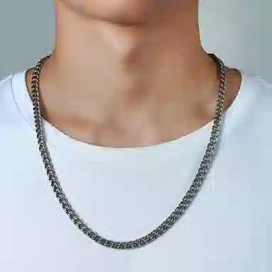 恋朵 潮流男士项链 时尚个性钛钢项链磨链古巴链潮酷高级感双织链素链无吊坠毛衣链配饰 男款 钢色 #自由古巴#