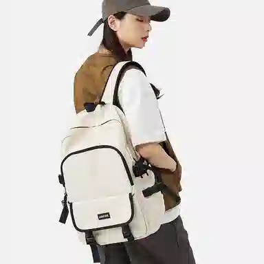 轻骑者 休闲百搭学生韩版旅游通勤户外运动 织物 旅行包书包背包双肩包 常规 男女同款情侣款 米白色/黑色/浅绿色/蓝色