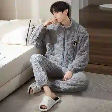 小情歌 珊瑚绒睡衣 冬季 加厚加绒保暖御寒家居服 男款  灰色