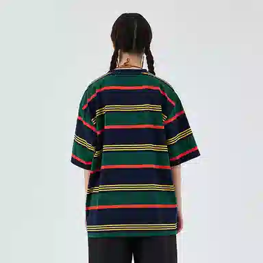 BENMYSHOWER Rainbow Stripe T-Shirt Navy
