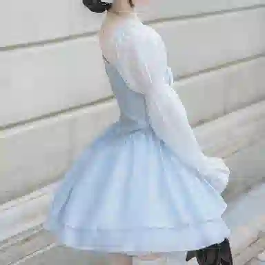 兔半眠 短款蓬蓬高腰长袖连衣裙制服 女款 天蓝色