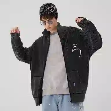 LAMLICKA High Collar Cardigan Sweater Dark Grey