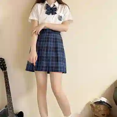 东鲸岁时记 日系复古制服格纹短款百搭学生百褶鲸落半身裙