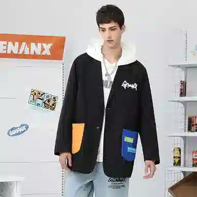 GENANX Asymmetric Colorblock Pocket Blazer