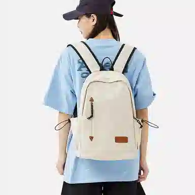 轻骑者 日系休闲学生大容量百搭潮流户外运动通勤 织物 电脑包旅行包书包背包双肩包 常规 男女同款情侣款 米白/黑色