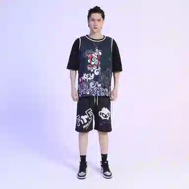 FireMonkey Cartoon Monkey Print Basketball Shorts Black