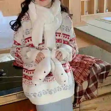 小镇姗姗 条纹连帽套头长袖针织衫 女款