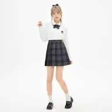 东鲸岁时记 纯色长袖衬衫百褶短款半身格裙制服套装 女款