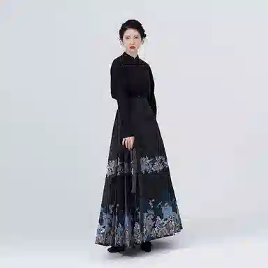 织造司 曲径幽兰 原创立领琵琶袖短袄通勤马面裙秋冬日常明制汉服 女款 黑色