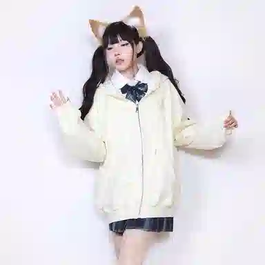 兔半眠 纯色拉链连帽卫衣制服上装 女款