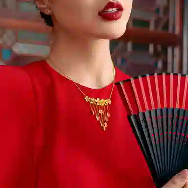 周六福黄金项链女计价足金婚嫁格桑花结婚套链三金