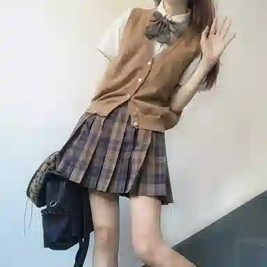 东鲸岁时记 格纹褶皱高腰短款高腰半身裙 女款