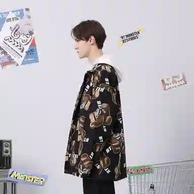 bt Bear Print Graffiti Jacket