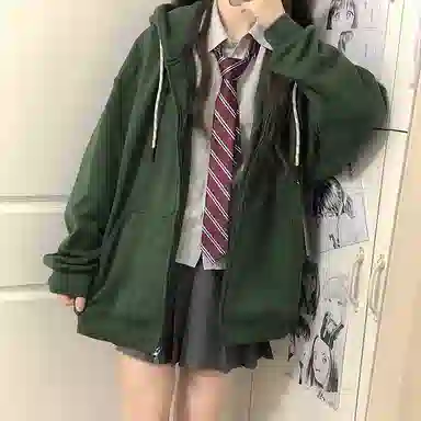 东鲸岁时记 纯色拉链宽松字母刺绣加绒开衫连帽卫衣 女款