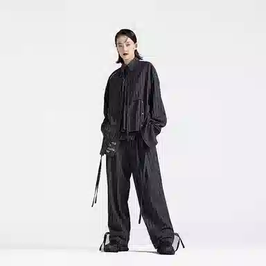 Huanzhe Retro Wide-Leg Pants Black
