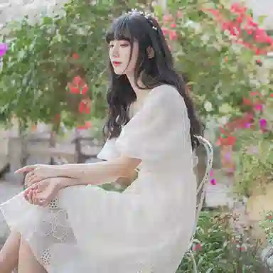 小镇姗姗 纯色镂空方领短袖连衣裙 礼盒装