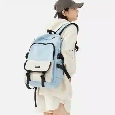 轻骑者 休闲百搭学生韩版旅游通勤户外运动 织物 旅行包书包背包双肩包 常规 男女同款情侣款 米白色/黑色/浅绿色/蓝色