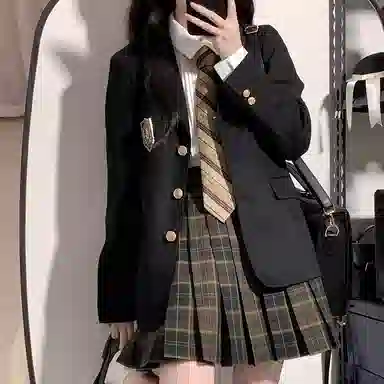 东鲸岁时记 纯色翻领西装外套格子短款百褶裙制服套装 女款