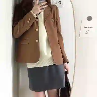 东鲸岁时记 纯色单排扣翻领休闲 布朗茶茶西装 女款