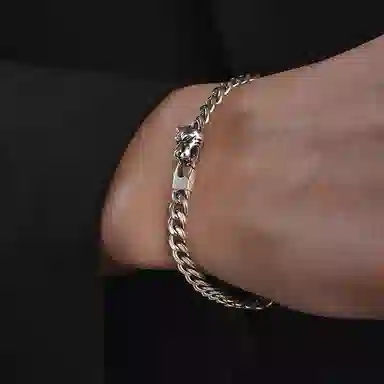 IDEAGEMER Silver Wolf Head Cuban Bracelet