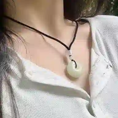 月斐 珠宝 平安扣编绳 古风国潮 平安顺遂 玻璃 项链 男女同款情侣款 青白玉色