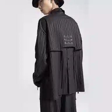 Huànxiàngzhě Unisex Dark Stripe Shirt Black