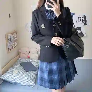 东鲸岁时记  格纹学院风短款百褶半身制服裙装 水梨町