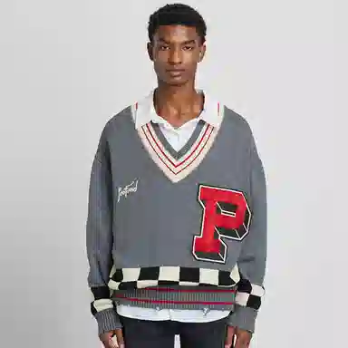 Profound V-Neck Knit Sweater Grey