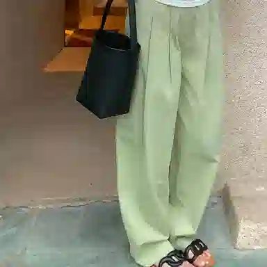 周淼 纯色宽松萝卜休闲裤高腰百搭老爹阔腿裤子 女款