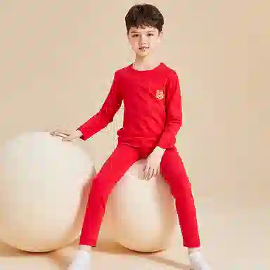 英氏 新年红本命年套头长袖秋衣秋裤适中内衣裤套装 儿童款