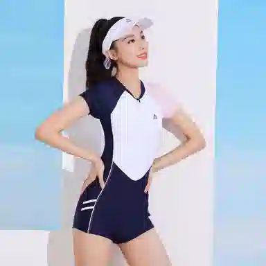 匹克 撞色训练短袖连体泳装