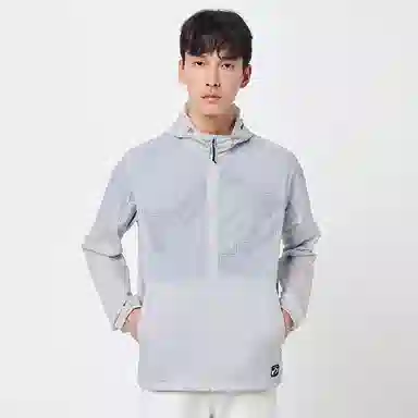 探路者 纯色拉链开衫连帽长袖轻薄防晒服 男款