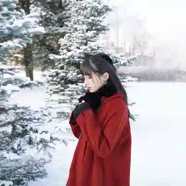 小镇姗姗 纯色纽扣口袋中长款长袖红色大衣 女款