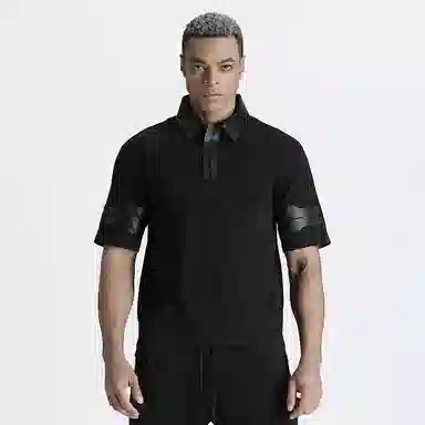 NORVINCY Letter Print Asymmetric Hem Polo Shirt