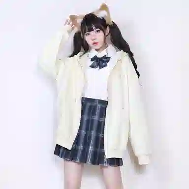 兔半眠 纯色拉链连帽卫衣制服上装 女款