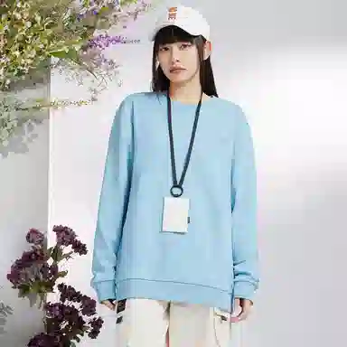 特步 纯色宽松圆领套头卫衣 女款