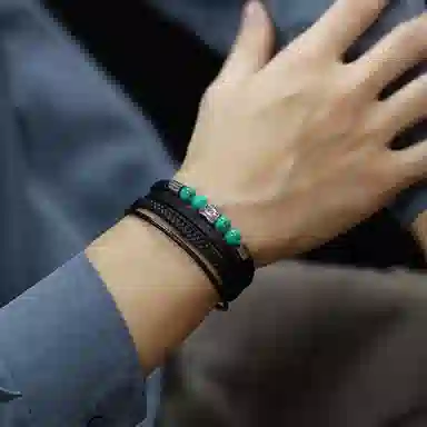 肯默钛钢爱心手链 朋克风手环 多层编织皮 简约磁吸开口 男款