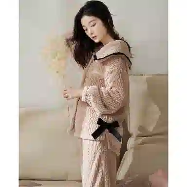 小情歌 珊瑚绒睡衣 冬季 加绒加厚保暖御寒家居服 女款  杏色