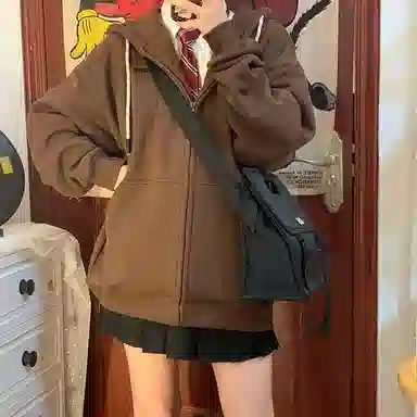 东鲸岁时记 纯色拉链宽松字母刺绣加绒开衫连帽卫衣 女款