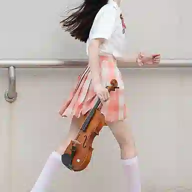 兔半眠 格纹百褶半身短款制服裙装 橙色