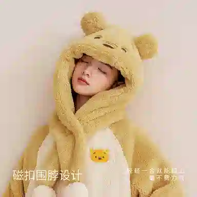 静韵 超柔软 大眼仔情侣睡衣女秋冬珊瑚绒加厚加绒套装男家居套装 男款