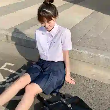 东鲸岁时记 紫川附中纯色短袖衬衫制服套装 女款 紫色  开学季