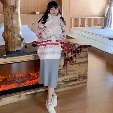 小镇姗姗 条纹连帽套头长袖针织衫 女款