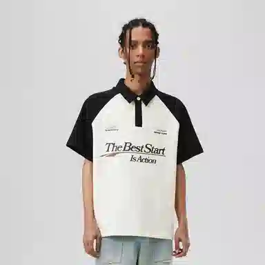 Atry拼色字母印花短袖插肩Polo衫