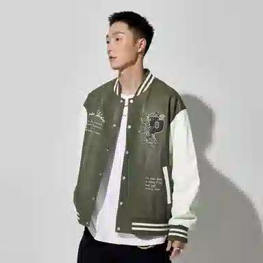 PEACEBIRD MEN Varsity Jacket Green