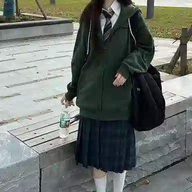 东鲸岁时记 纯色拉链宽松字母刺绣加绒开衫连帽卫衣 女款