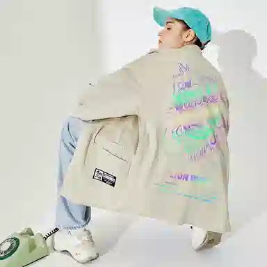 木村三社 醒狮反光印花 宽松长袖衬衫 男女同款