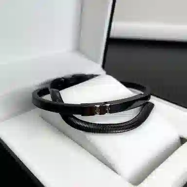 肯默钛钢蛇骨手链 个性街头手环  嘻哈双层 简约磁吸开口 男款 银黑色