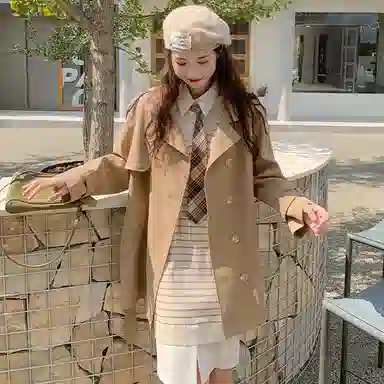 小镇姗姗 南瓜奶酪 条纹衬衫式长袖连衣裙